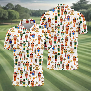 Nutcracker Christmas Golf Tops For Men, White Polo Shirt ??ns, Christmas Golf Shirt, Golfing Apparel