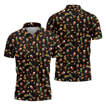Traditional Mexican Taco And Wine Golf Tops For Men, Cinco De Mayo Celebration Golf Shirts For Men