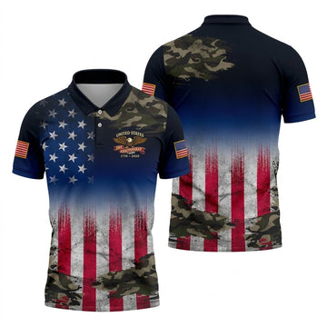 United States 250th Anniversary Camo Patriotic 4th Of July Golf Shirt, Distressed Flag Golf Shirts For Men