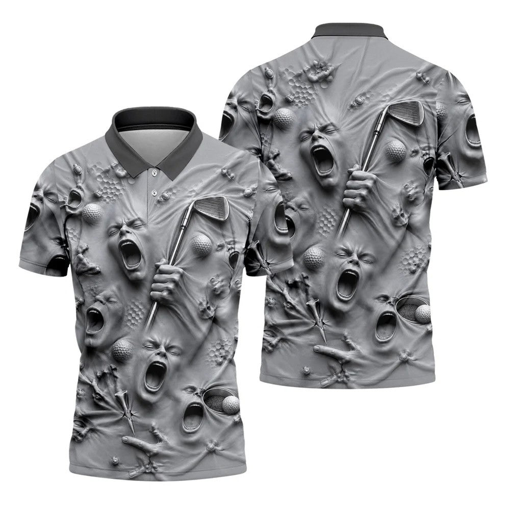 Screaming Face Halloween Golf Polo Shirt, Halloween Shirt For Men, Golf Shirts For Men
