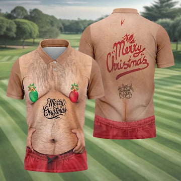 Funny Ugly Hairy Belly Golf Tops For Men, Christmas Golf Shirt, Polo Shirts For Men, Golf Shirts For Men