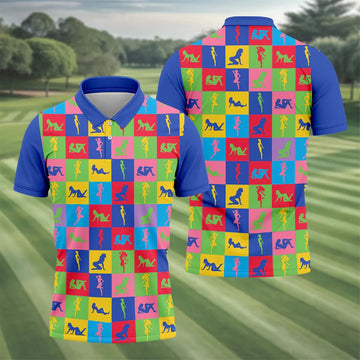 Colorful Pin Up Silhouette Pop Art Golf Polo Shirt, Men's Golf Shirt, Golf Shirts For Men