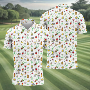 19th Hole Cocktail Drinks Pattern Golf Shirt, Mens Golf Polo, Printed Golf Shirts