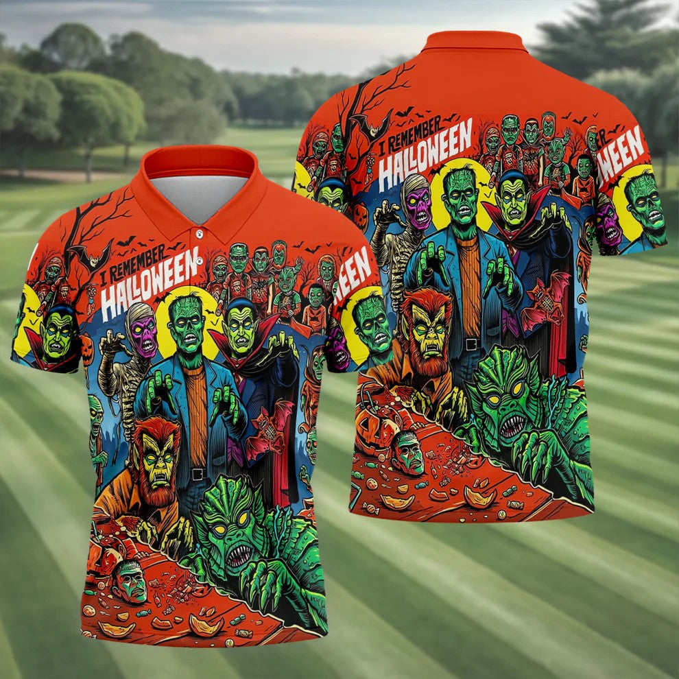 I Remember Halloween Classic Monster Golf Polo Shirt, Men's Golf Shirts, Hawaiian Golf Shirt