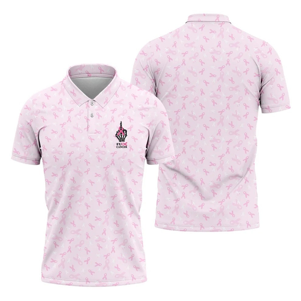Fuck Cancer Skeleton Hand Breast Cancer Polo, Mens Golf Apparel, Polo Shirts For Men
