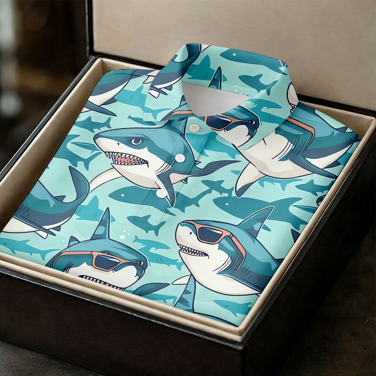 Animated Shark Hawaiian Golf Shirt, Men's Funny Golf Shirts, Golf Shirts For Men