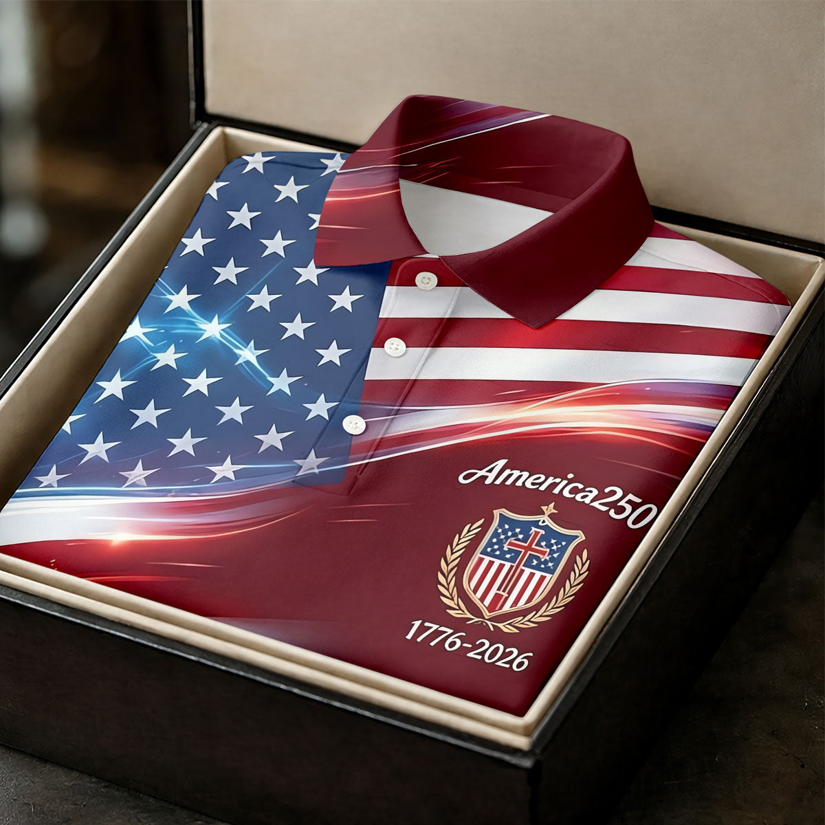 America 250 Light Effect American Flag Golf Shirt, Patriotic 4th Of July Golf Shirt For Women
