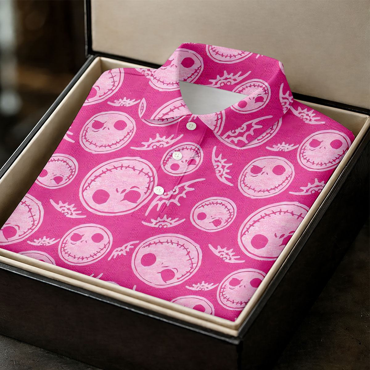 Pink Stitched Skull Halloween Golf Polo Shirt, Golf Tops For Women, Printed Golf Shirt