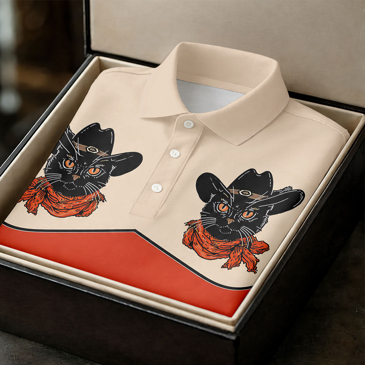 Red Western Cowboy Black Cat Golf Polo Shirt, Women's Golf Polo, Ladies Golf Shirts