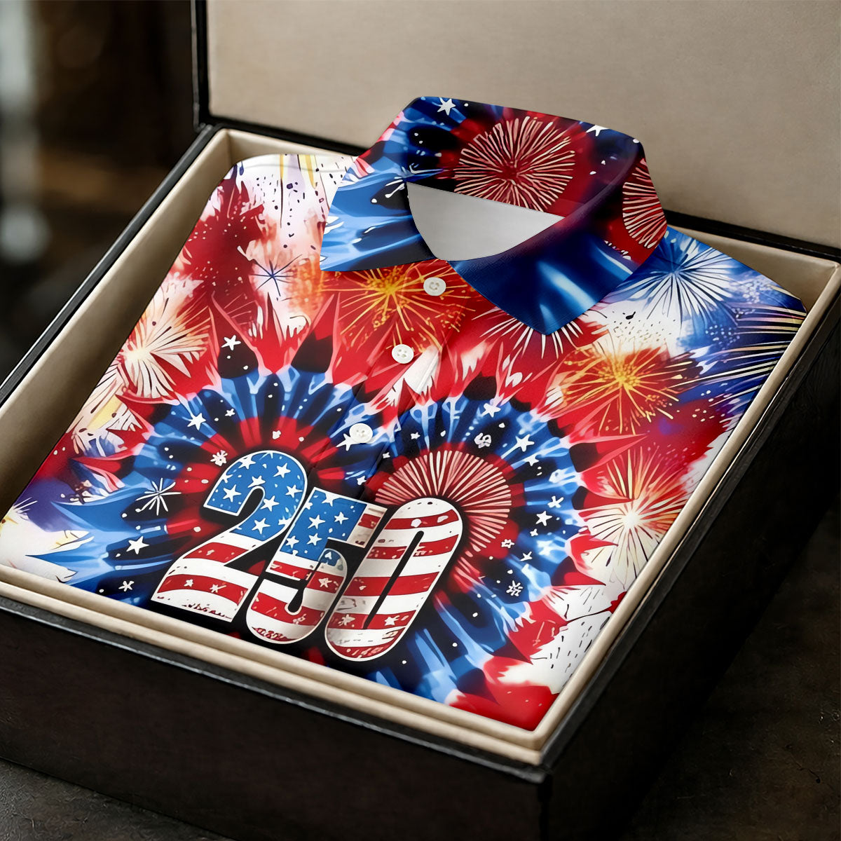 250 Years Red White Blue Tie Dye Print Patriotic Golf Shirt, 4th Of July Golf Shirts For Men