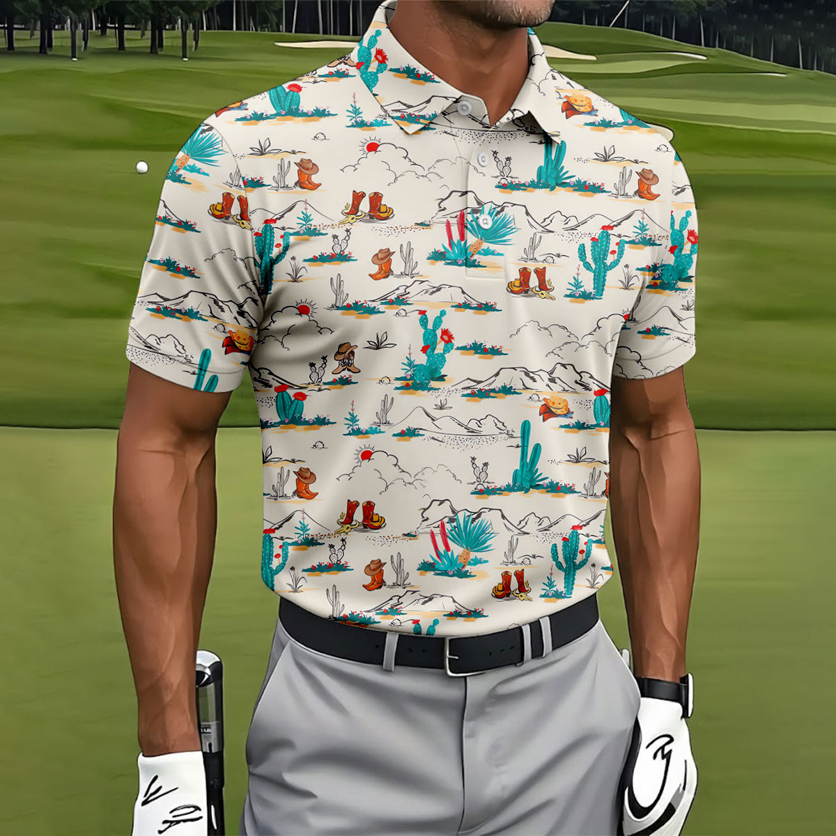 Western Desert Cowboy Boots Pattern Golf Shirt, Men's Golf Shirt, Printed Golf Shirts