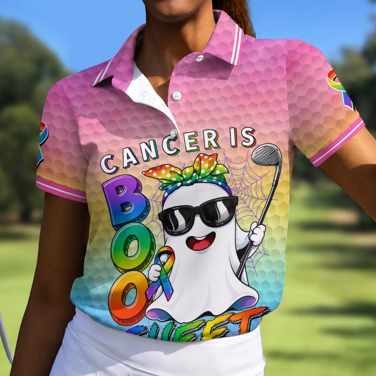 Cancer Is Boo Sheet Ghost Golf Polo Shirt, Women's Golf Polo, Golf Tops For Women