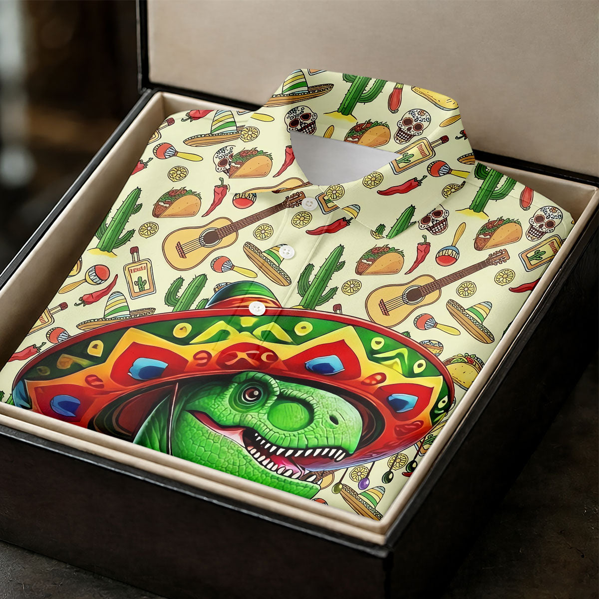 Dinosaur Taco Fiesta Time Ladies Golf Tops, Cinco De Mayo Celebration Golf Shirt For Women