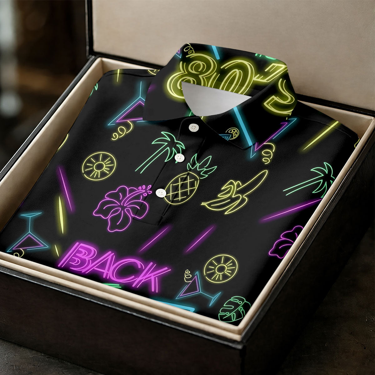 Back To 80's Neon Pattern Hawaiian Golf Shirt, Tropical Vibe Men's Funny Golf Shirts