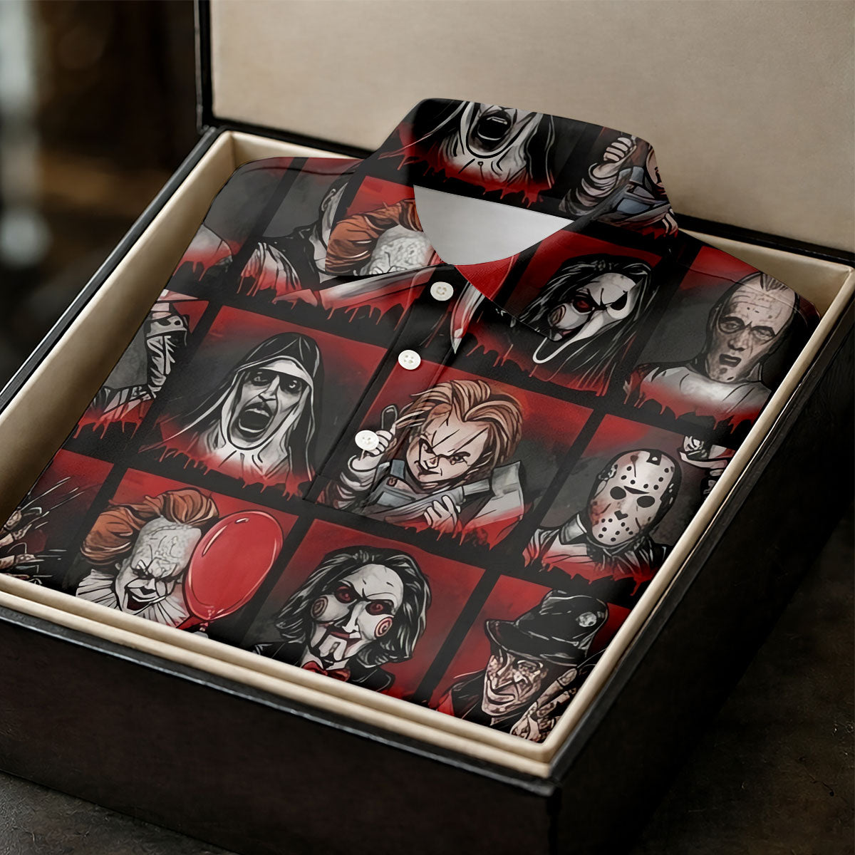 Horror Character Grid Halloween Golf Shirt, Ladies Golf Shirts, Women’s Golf Apparel