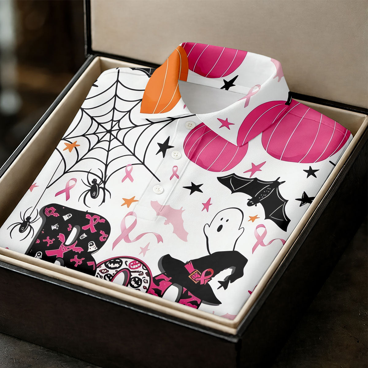 Ghost Horror Character Ribbon Halloween Polo Shirt, Hawaiian Golf Shirt, Women's Golf Tops