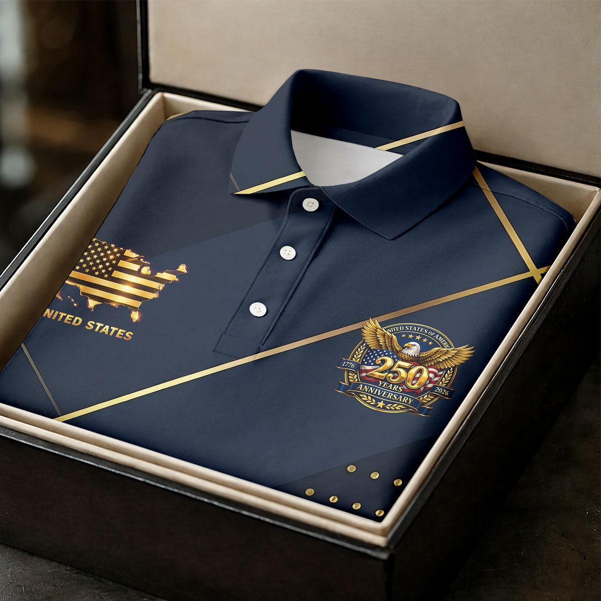 Bald Eagle 250 Years Anniversary Navy Patriotic Golf Shirt, 4th Of July Golf Shirts For Men