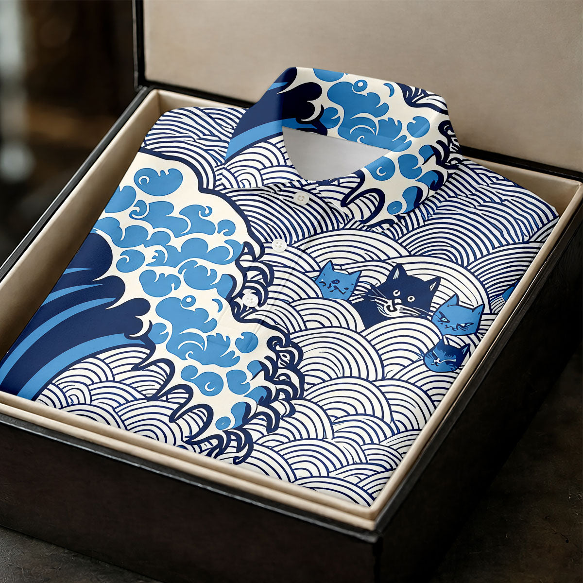 Japanese Wave Cat Hawaiian Golf Shirt, Golf Shirts For Men, Mens Golf Apparel