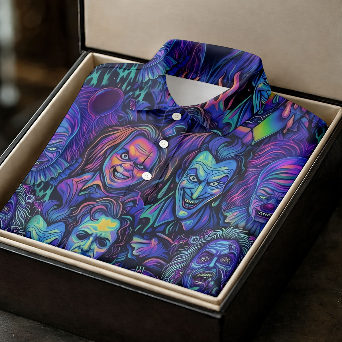 Neon Horror Character Villains Halloween Golf Shirt, Mens Golf Polo, Golf Apparel For Men