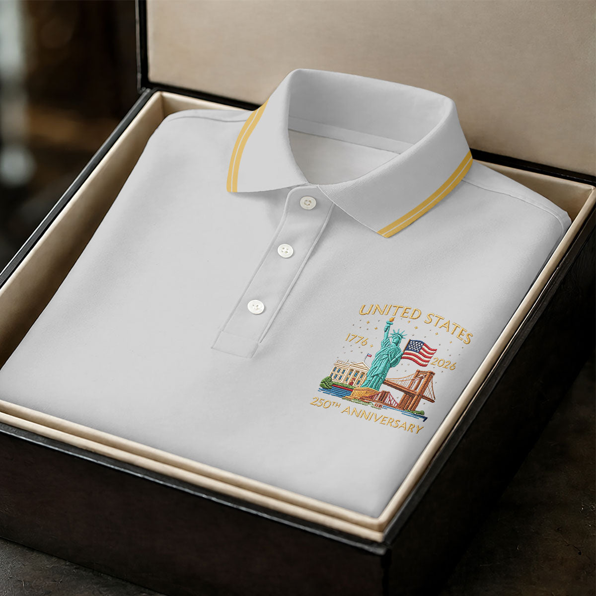 American Symbols Grey Patriotic Golf Shirt, US 250 Years 4th Of July Golf Shirts For Men