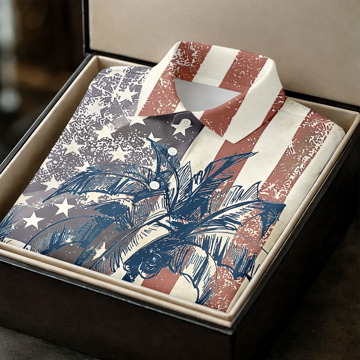 Hawaiian Theme Distressed US Flag Patriotic Golf Shirt, 250 Years 4th Of July Golf Shirts For Men