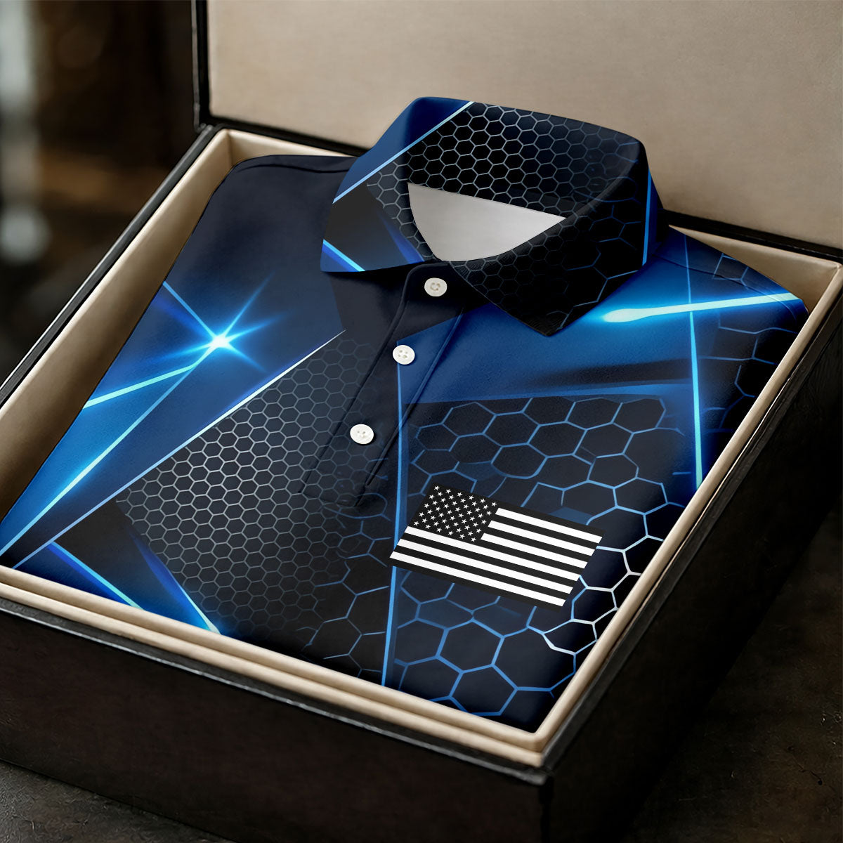 Black And Blue Gradient Patriotic Golf Shirt, 250 Years 4th Of July Golf Shirts For Men