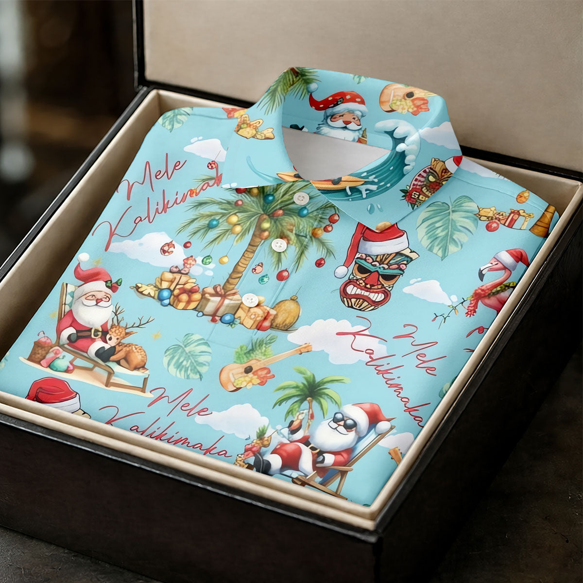 Women's Mele Kalikimaka Surfing Santa Golf Shirt, Christmas Golf Shirt, Women’s Golf Apparel