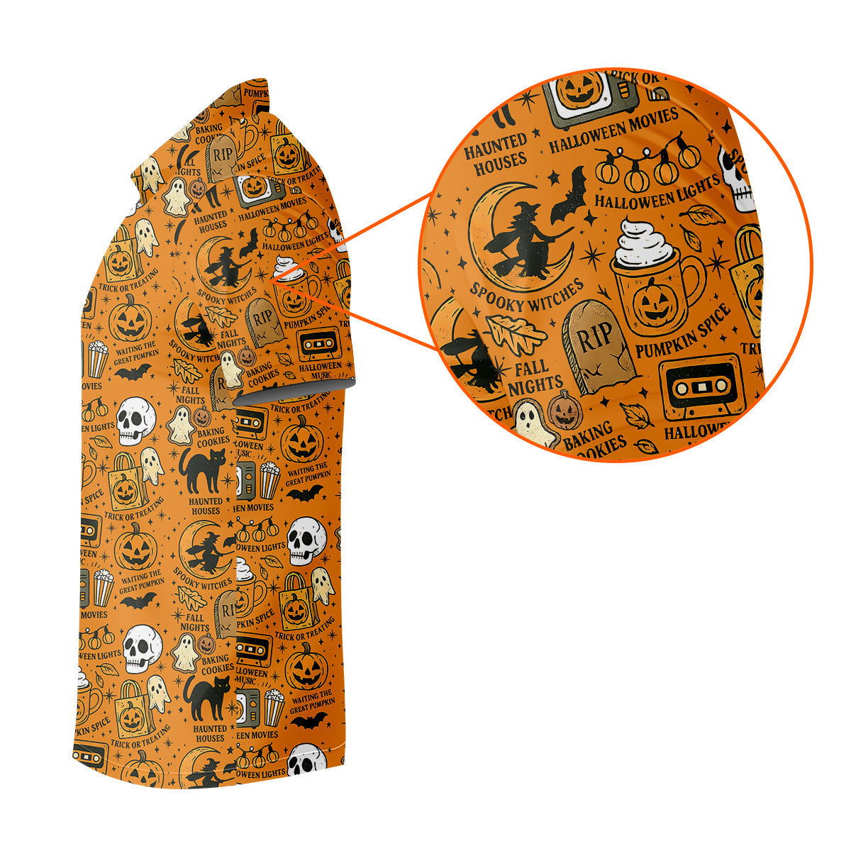 Orange Halloween Cat Golf Polo Shirt Halloween Theme Shirts, Mens Golf Polo Shirt Golfing Apparel