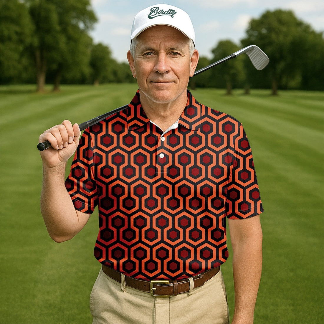 Spooky Hotel Carpet Horror Pattern Mens Golf Polo Shirt Pattern Golf Shirt, Halloween Golf Shirts, Golf Shirts For Men