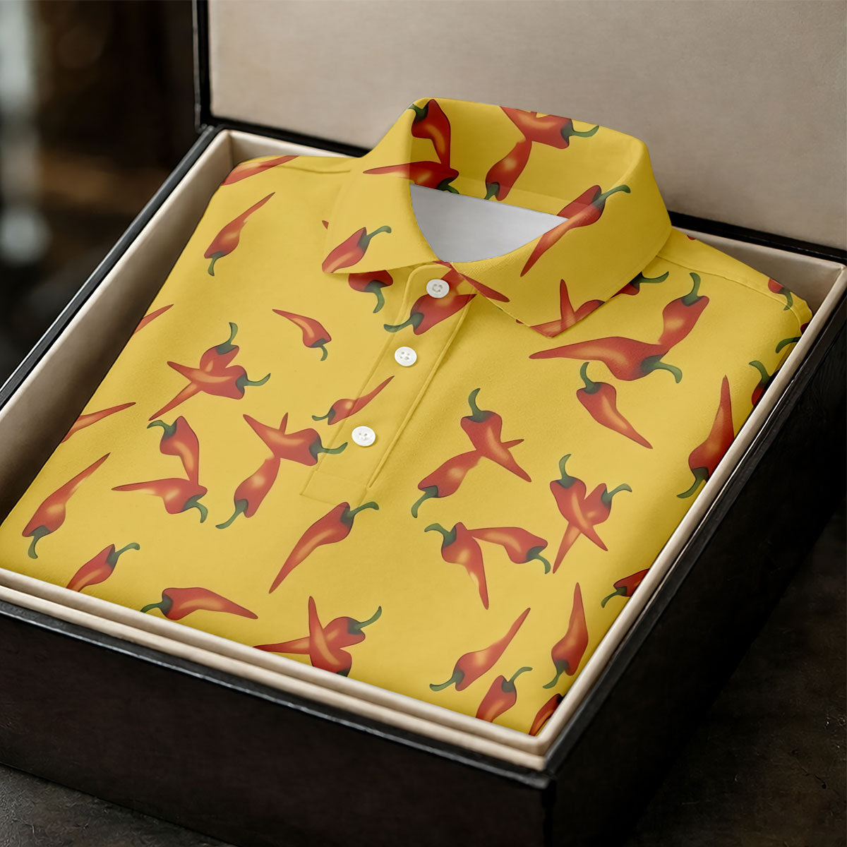 Red Chilli Yellow Hawaiian Golf Shirt, Summer Vibe Golf Shirts For Men, Polo Shirts For Men