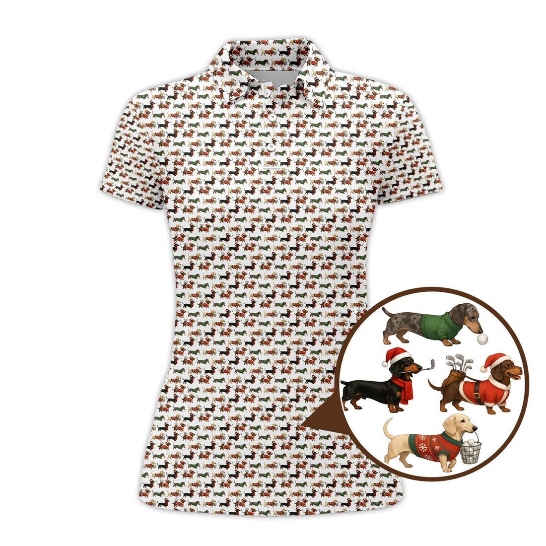 Dachshund Christmas Shirt For Golfer, Dog Pattern Golf Shirt, Funny Golf Shirt For Men
