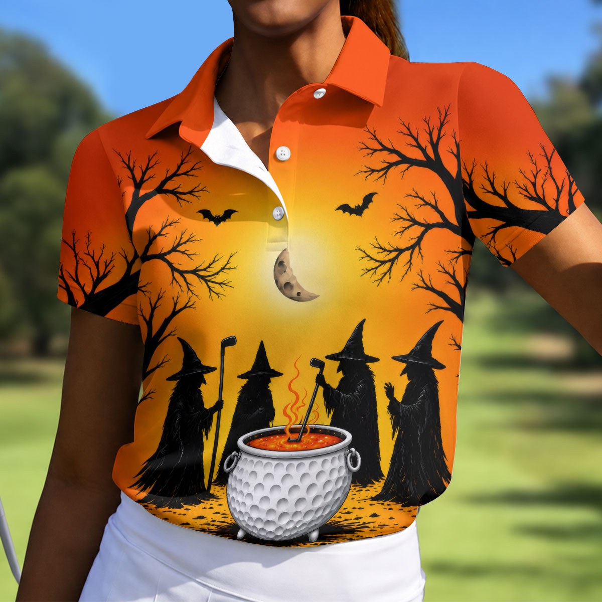 Witch Cauldron Halloween Golf Polo Shirt, Women's Halloween Shirt, Women's Golf Polo
