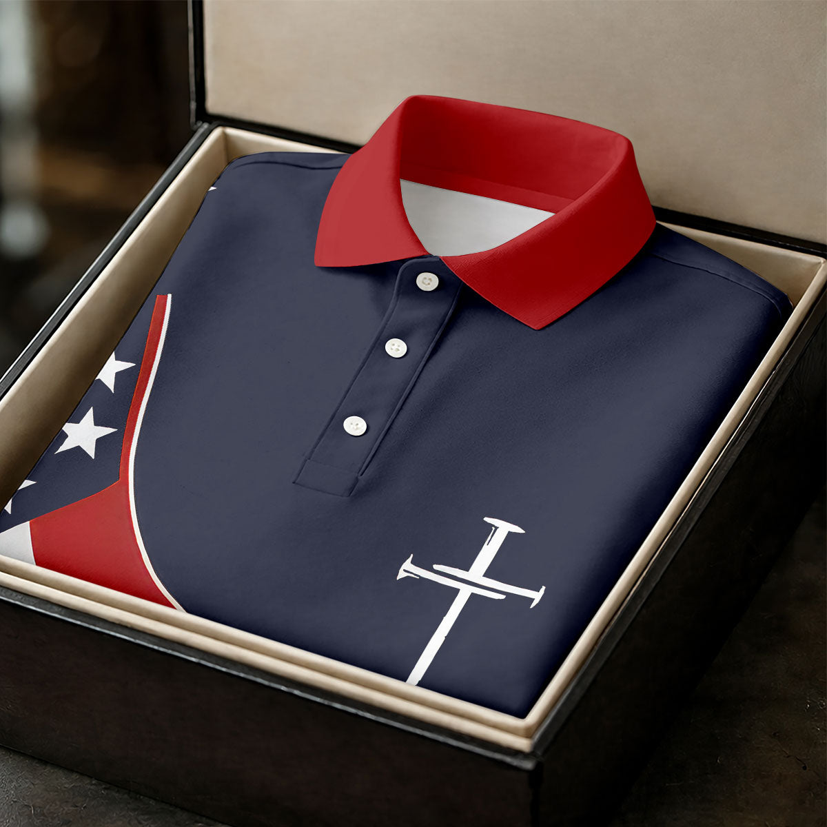 Faith Cross America 250th Anniversary 4th Of July Shirt, Patriotic Navy Golf Shirts For Men