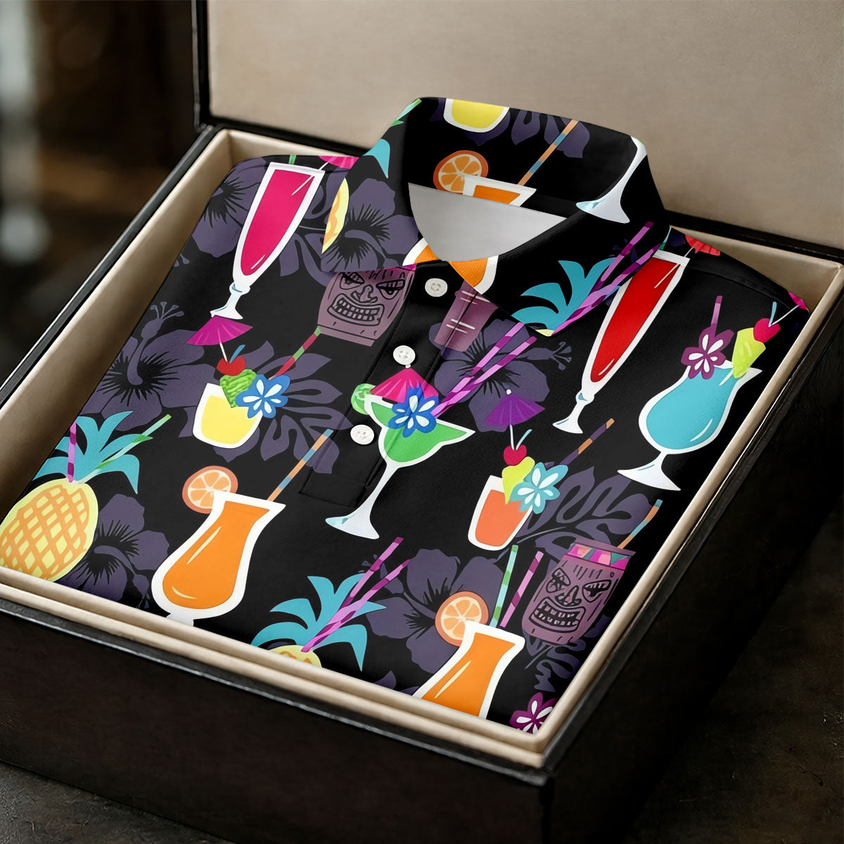 Tropical Drinks Dark Floral Cinco De Mayo Celebration Fiesta Themed Golf Tops For Men, Golf Shirts For Men