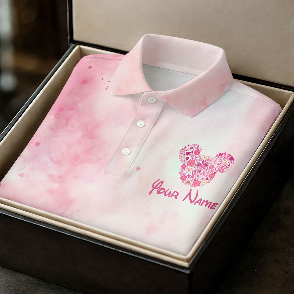 Custom Floral Heart Breast Cancer Polo Shirt, Golf Polo For Women, Women's Golf Apparel