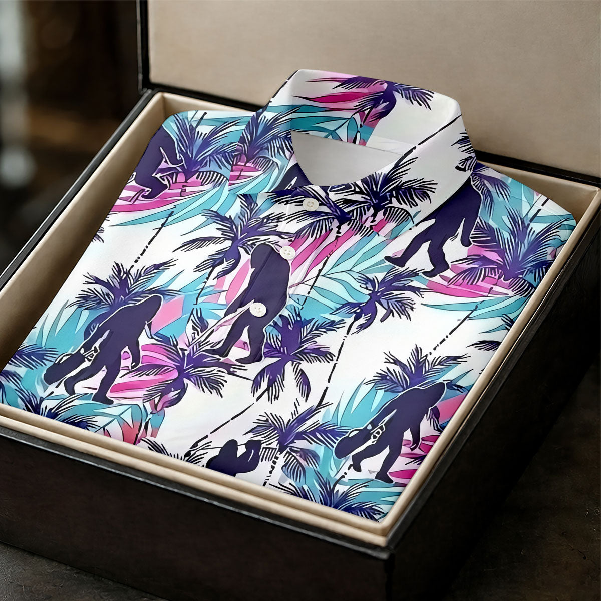 Funny Bigfoot Golfer Tropical Palm Pattern Polo Shirt, Golf Shirts For Women, Ladies Golf Shirts
