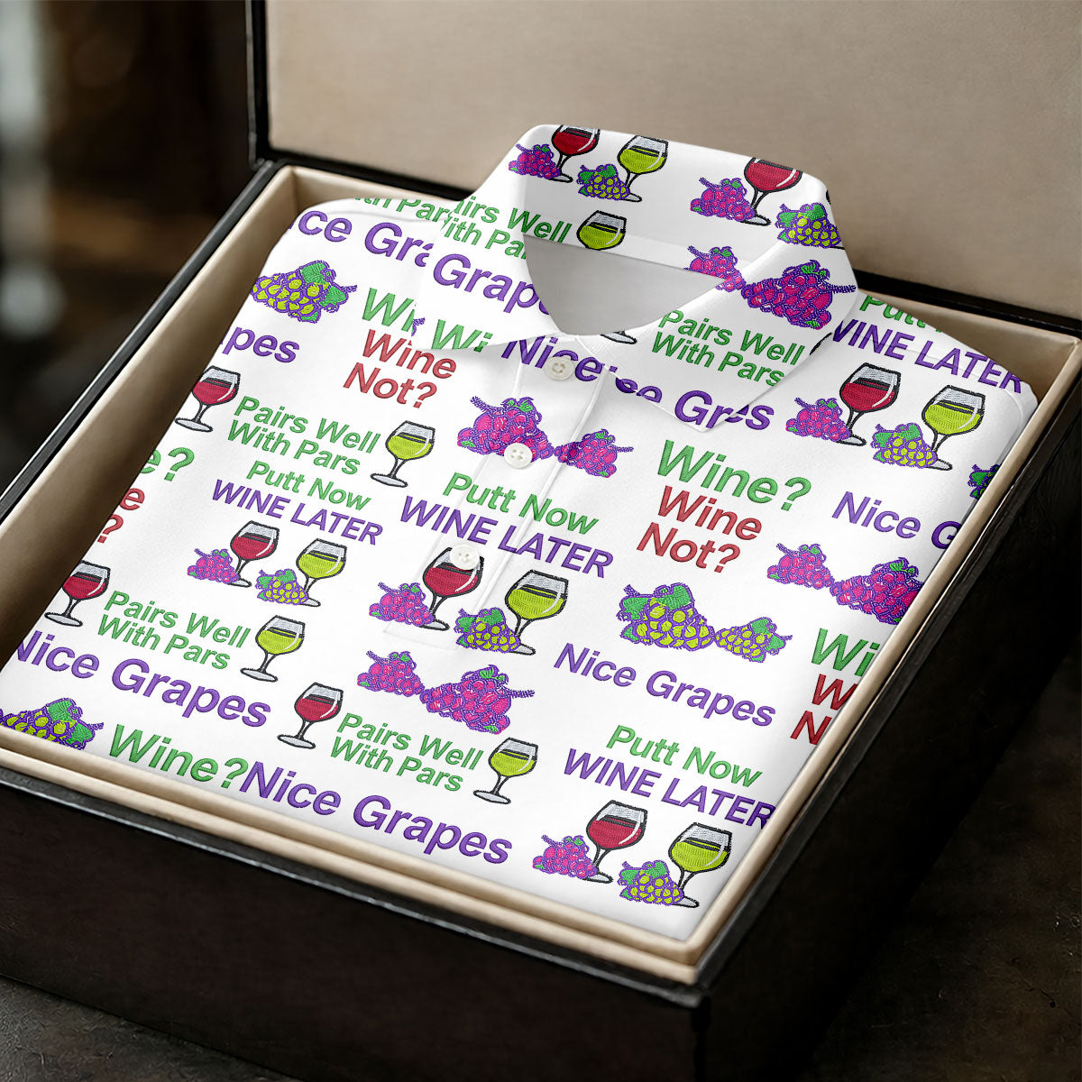 Wine Lover Golf Top, Grape Humor Print, Golf Shirts For Women
