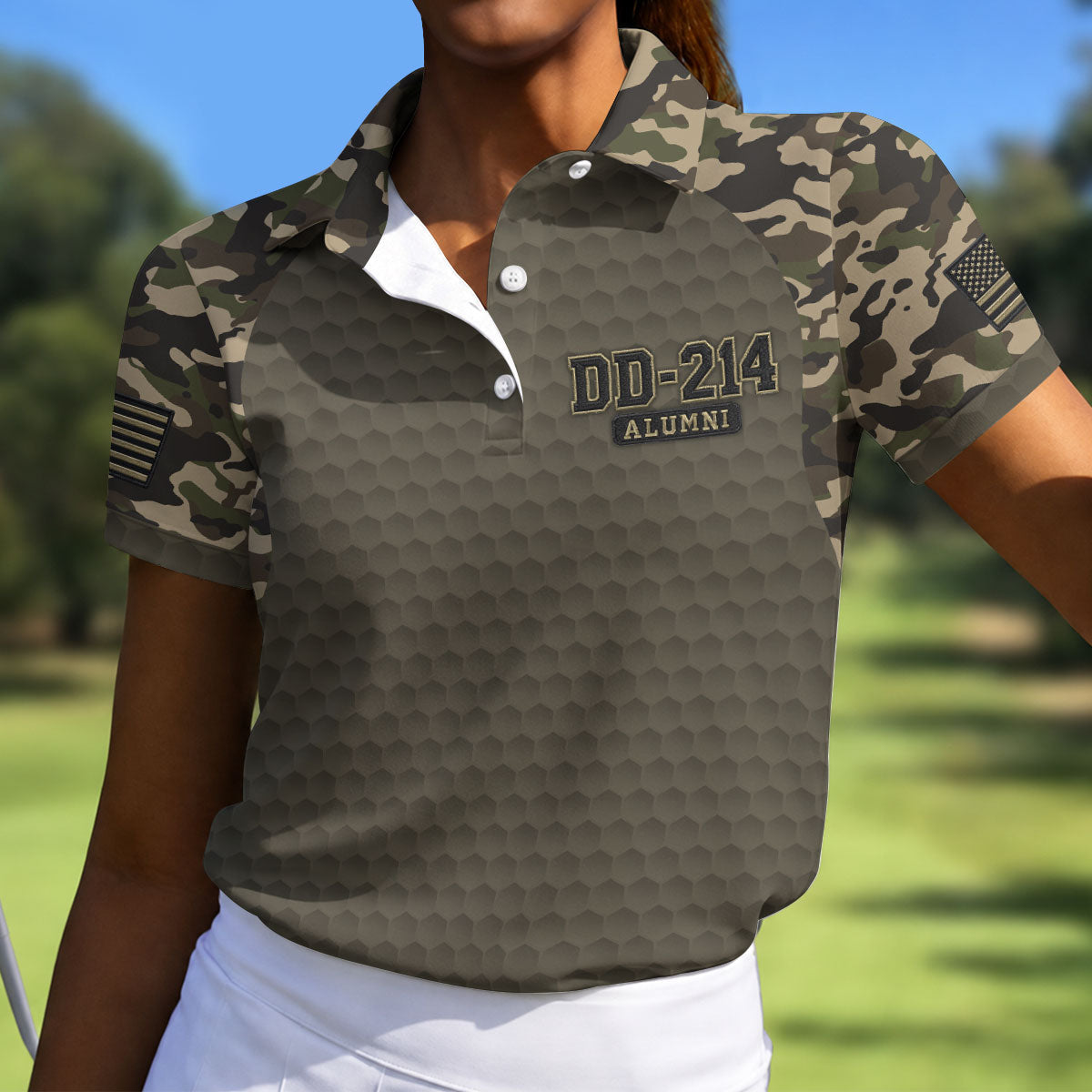 DD-214 Alumni Camo Golf Polo Shirt, Veterans Day Golf Shirt, Womens Golf Shirts