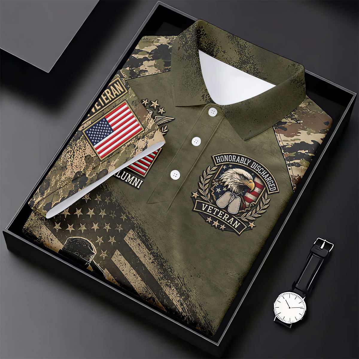 DD-214 Honorably Discharged Camo Polo Shirt, Womens Golf Polo, Veterans Day Shirt