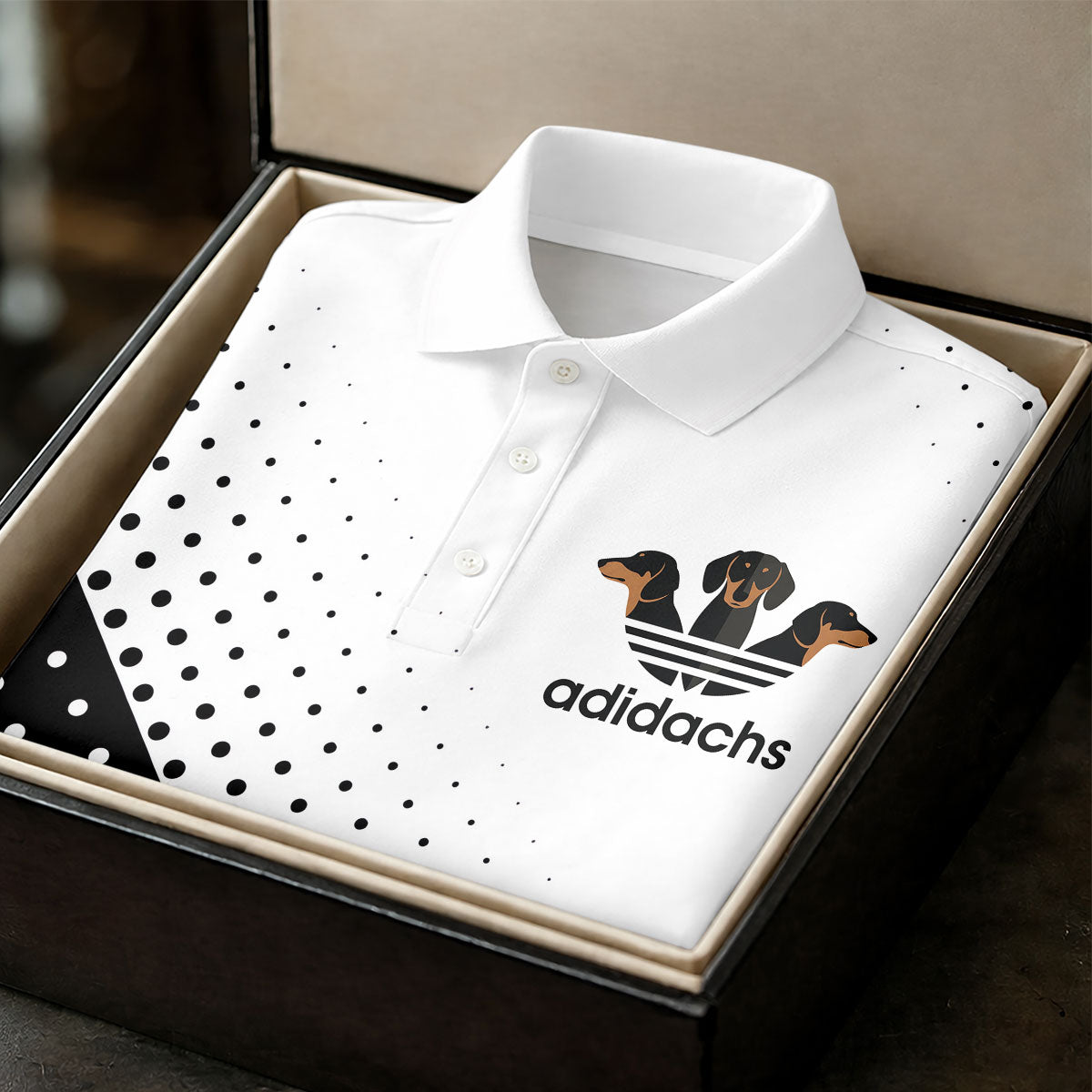 Adidachs Funny Dachshund White Golf Shirt, Men's Funny Golf Shirts, Polo Shirts For Men