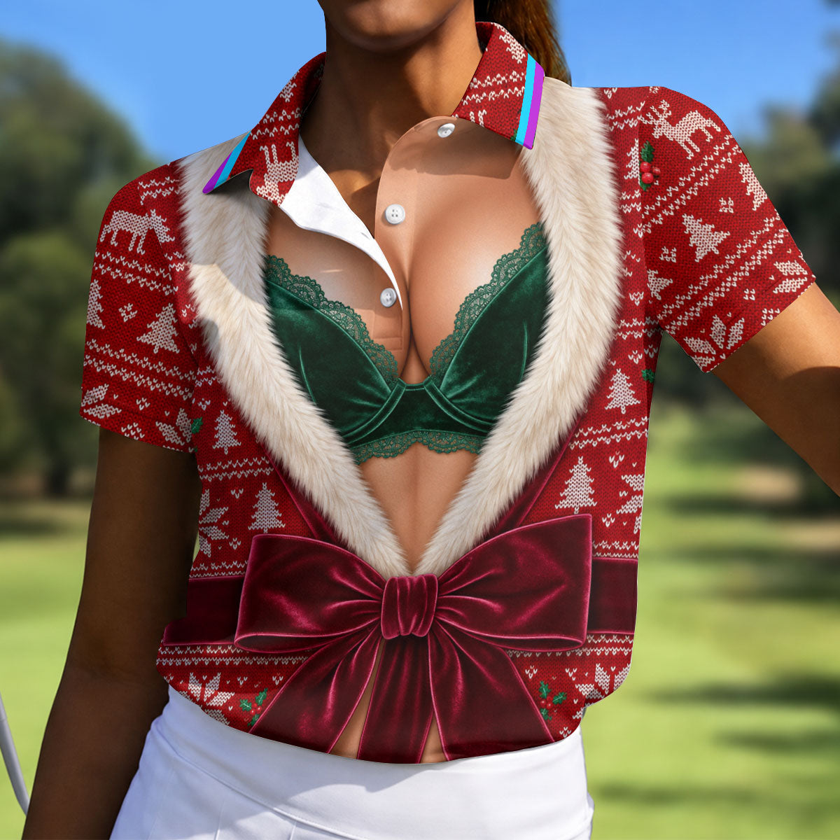 Funny Festive Christmas Costume Polo Shirt, Women’s Golf Polo, Golf Tops For Women