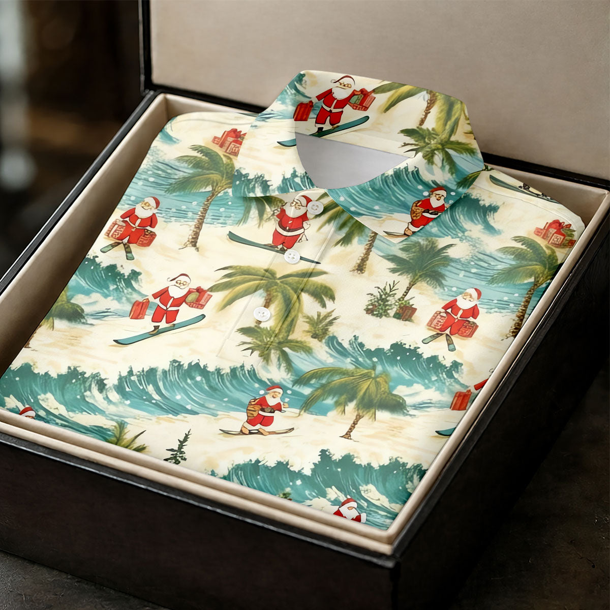 Christmas Santa Surfing Tropical Hawaiian Golf Shirt, Golf Shirts For Men, Printed Golf Shirts