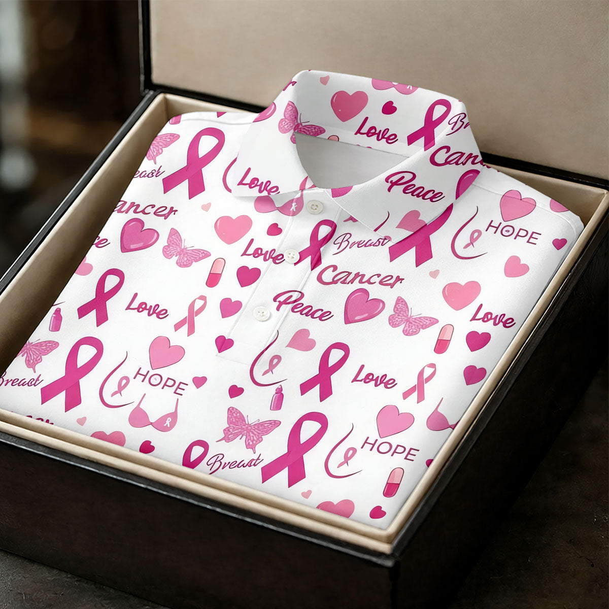Love Hope Peace Butterfly Breast Cancer Polo Shirt, Ladies Golf Shirt, Women's Golf Tops