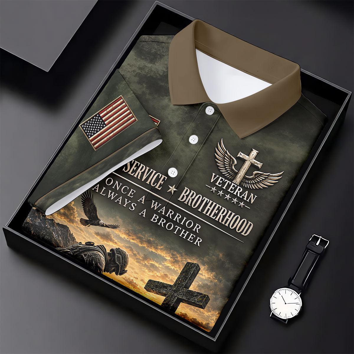 Veterans Day Praying Soldier Cross Polo Shirt, Polo Shirts For Men, Mens Golf Shirts