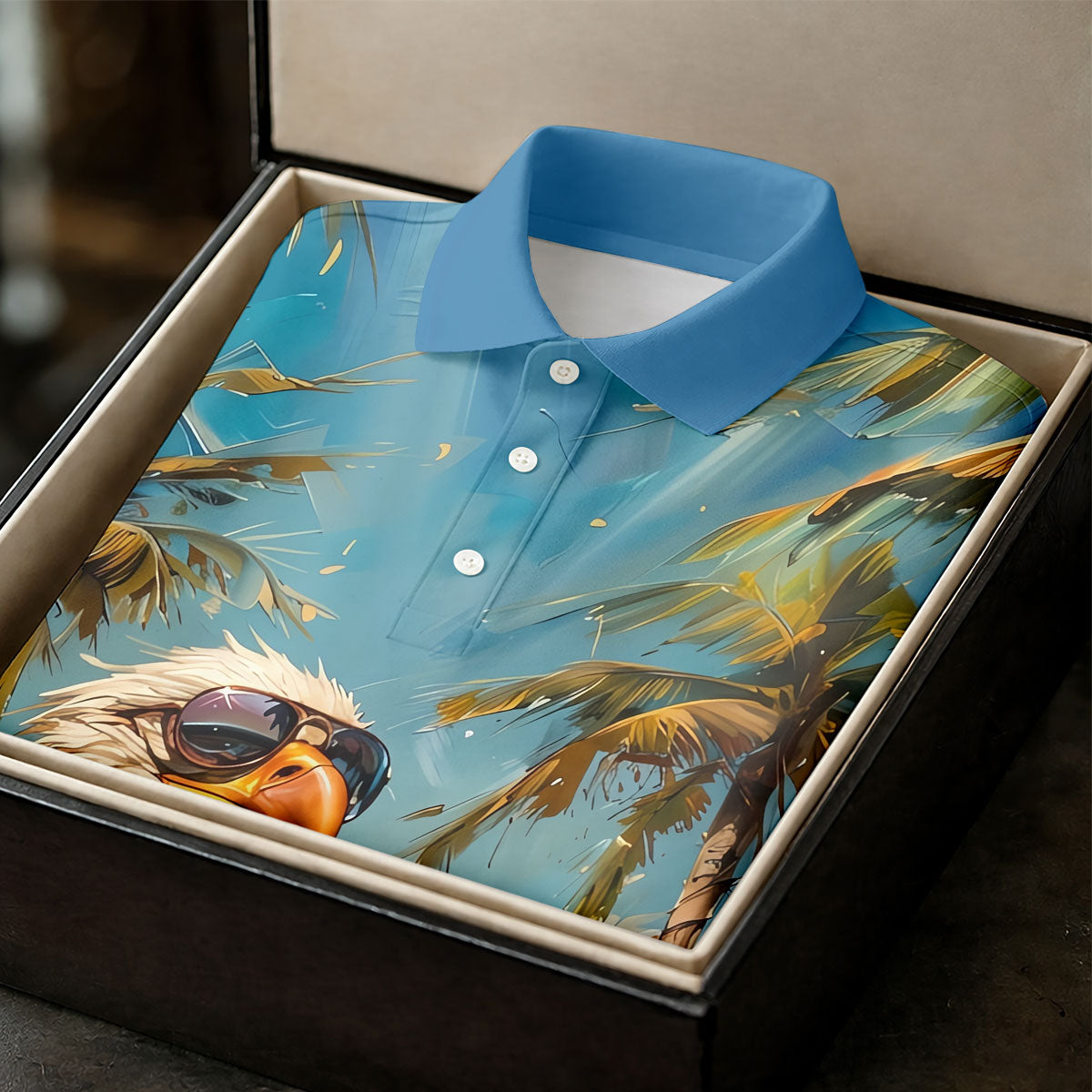 Cool Bald Eagle Tropical Vacation Hawaiian Golf Shirt, Vibrant Color Golf Shirts For Men