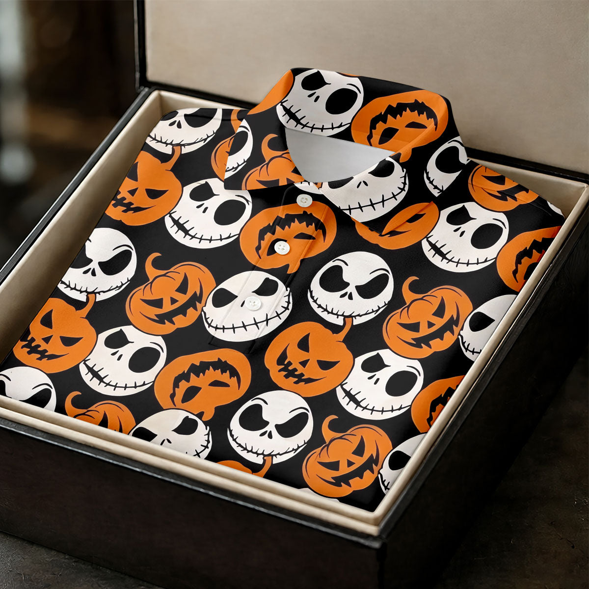 Halloween Skull Pumpkin Pattern Golf Polo Shirt, Ladies Golf Tops, Golf Shirts For Women