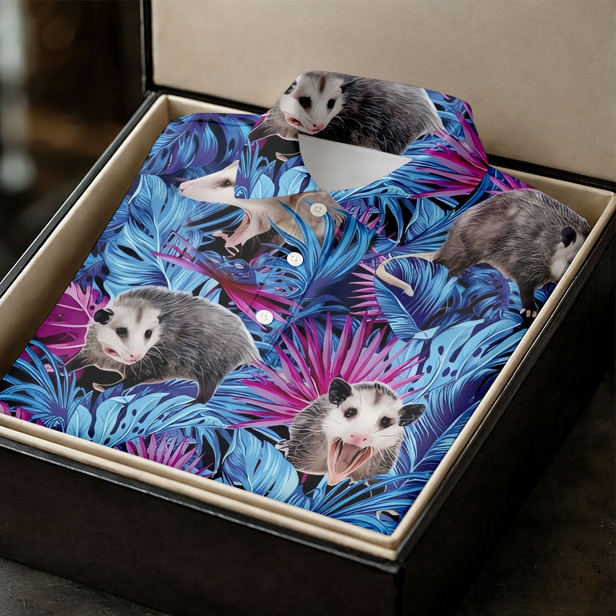 Funny Opossum Blue Purple Hawaiian Golf Shirt, Tropical Theme Golf Shirt For Women