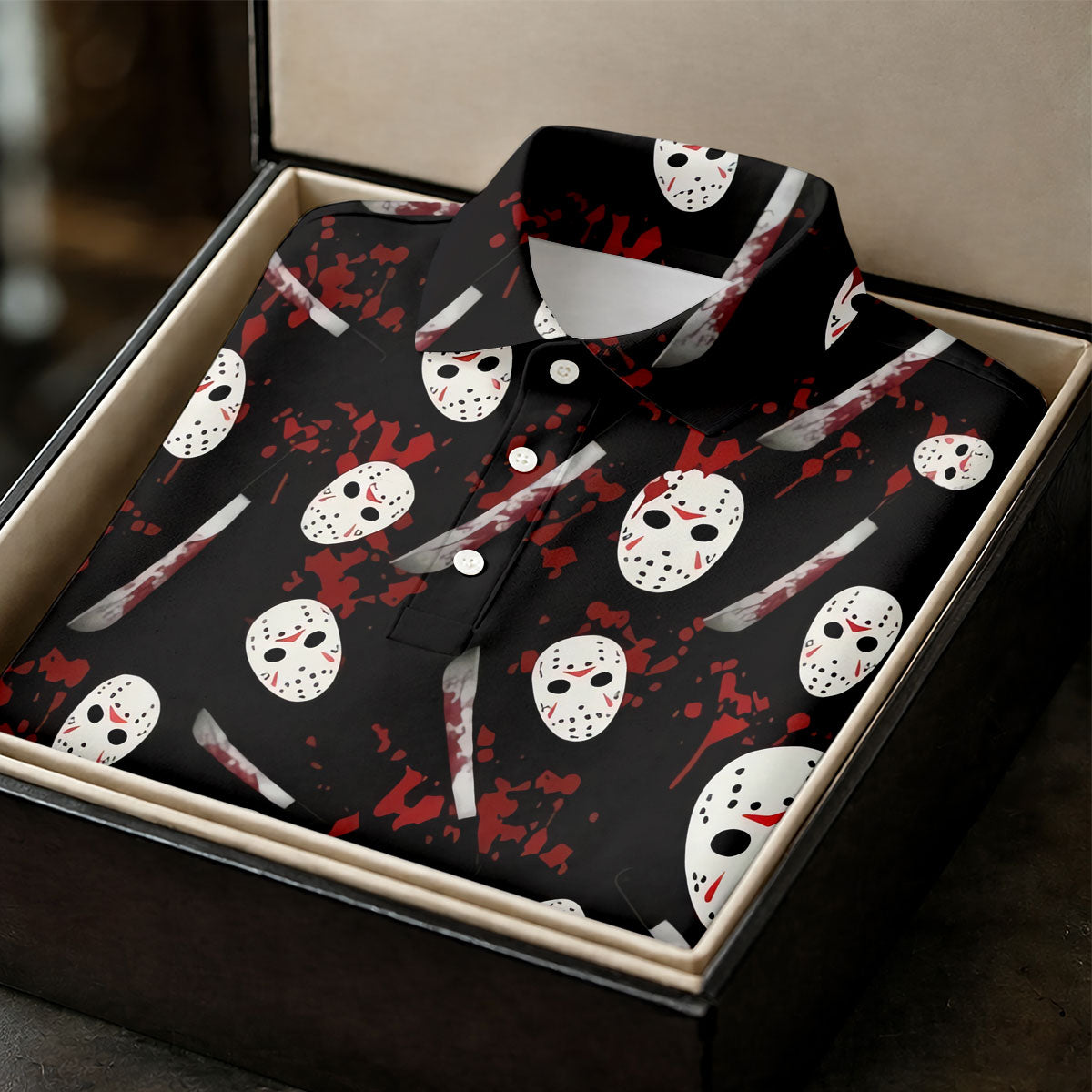 Hockey Mask Blood Pattern Halloween Golf Polo Shirt, Ladies Golf Tops, Golf Shirts For Women