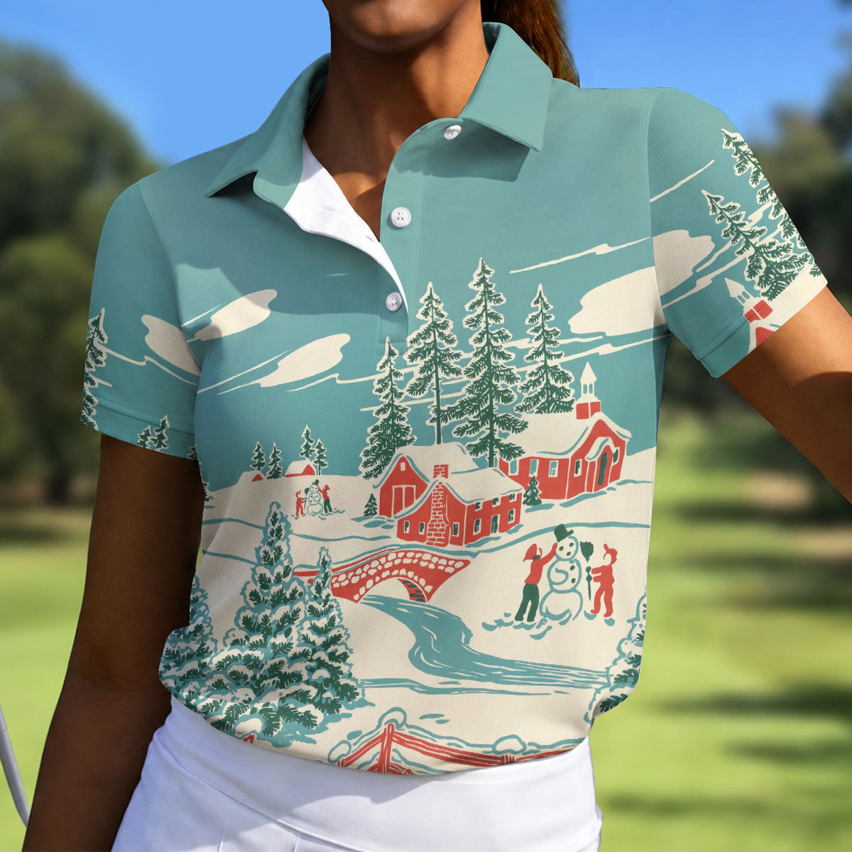 Christmas Winter Village Snowman Golf Polo Shirt, Women’s Golf Polo, Golf Tops For Women