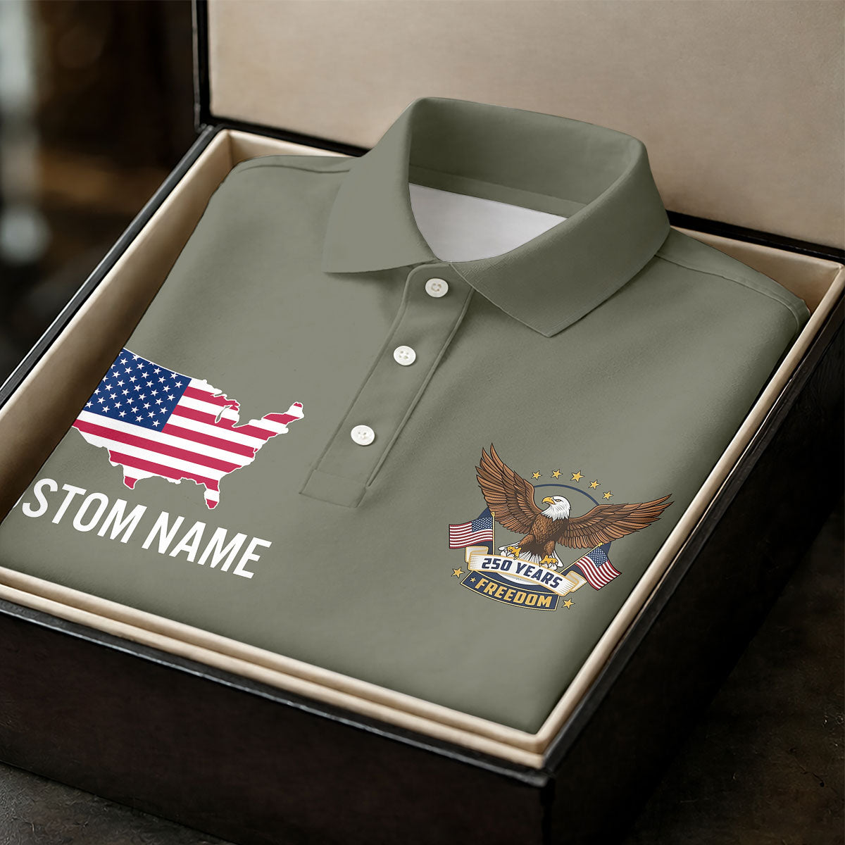 250 Years Freedom Eagle American Flag Camo Golf Shirt, Patriotic 4th Of July Golf Shirts For Men